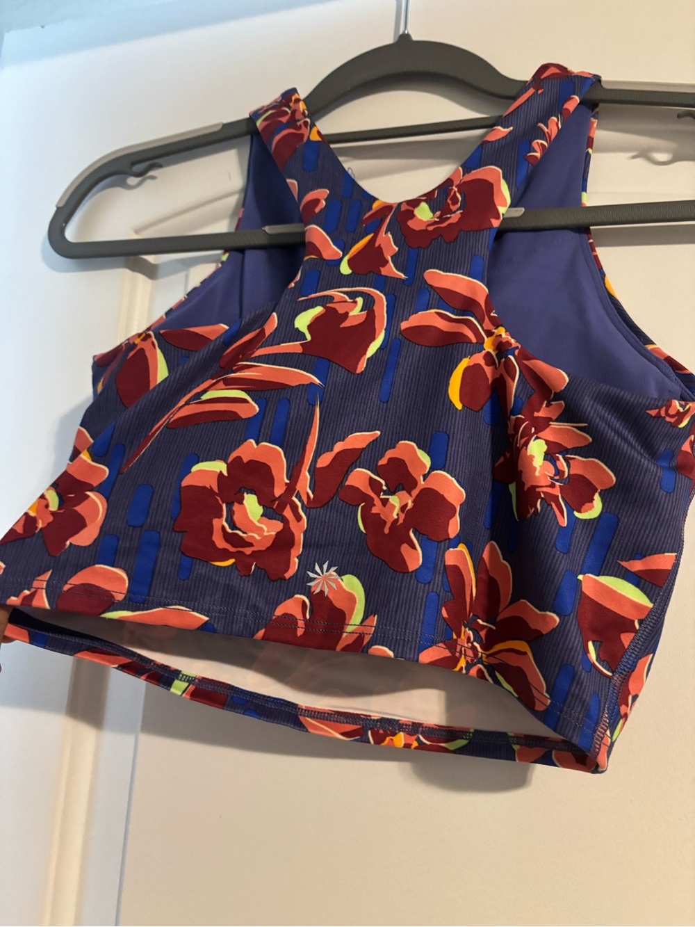 Athleta Women's Floral Crop Halter workout Top - Blue & Red - Picture 2 of 2